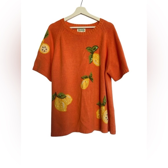 Quacker Factory Vintage Lemons Sequins Embroidered Sweater Size XL - Picture 1 of 15